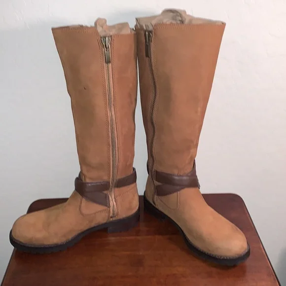 UGG SIZE 6.5 HARRINGTON CHESTNUT LEATHER WATER RESISTANT TALL BEAUTIFUL BOOTS - Picture 7 of 15